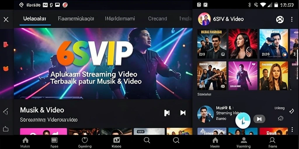 Tampilan antarmuka aplikasi 6SVIP untuk Streaming Video yang menarik.