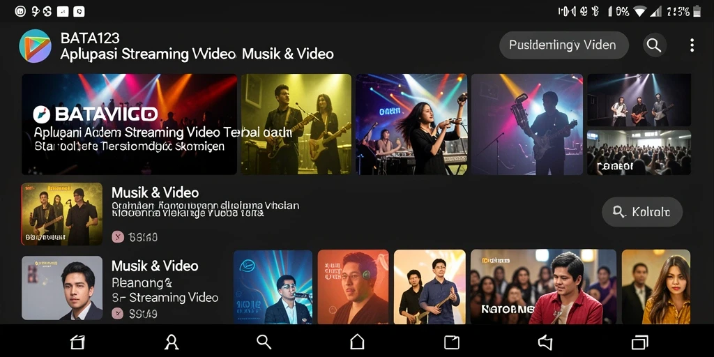 Tampilan antarmuka aplikasi BATA123 dengan berbagai pilihan video streaming.