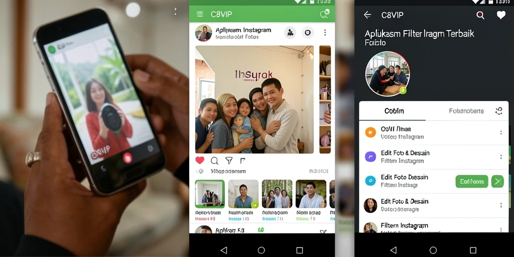 Tampilan antarmuka aplikasi C8VIP untuk Filter Instagram yang intuitif.