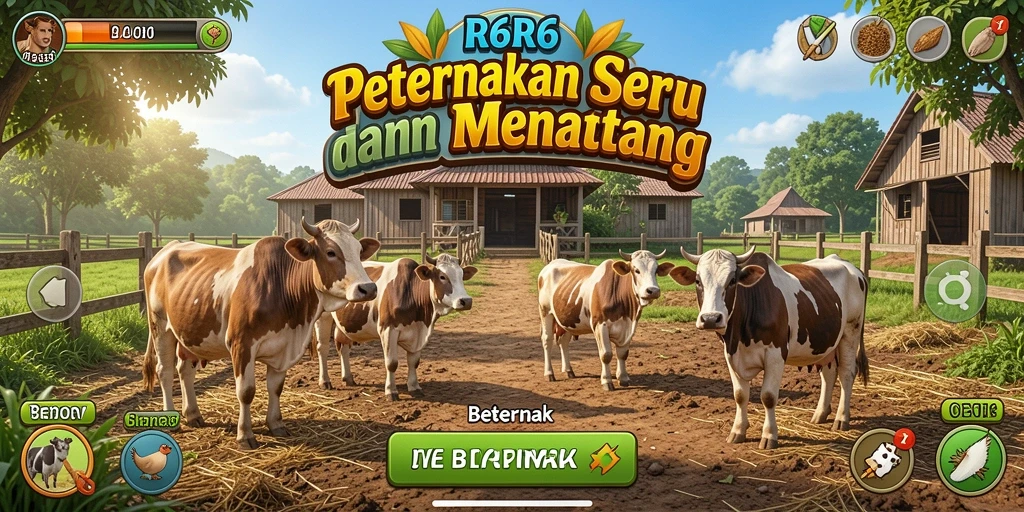 Tampilan antarmuka R6R6 dengan hewan dan tanaman yang lucu.