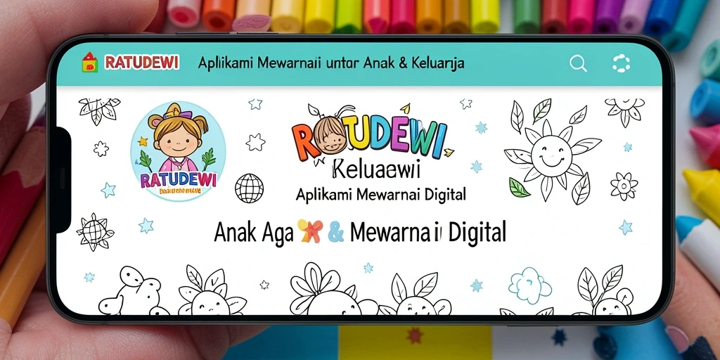 Tampilan antarmuka mewarnai yang ramah anak dan interaktif.